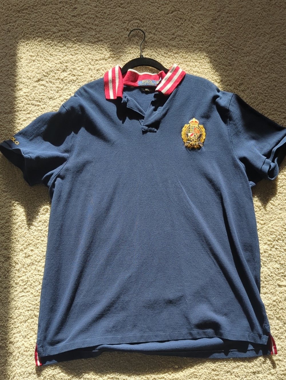 Polo by Ralph Lauren Navy Polo with Red-Trimmed Collar and Gold‎ Crest